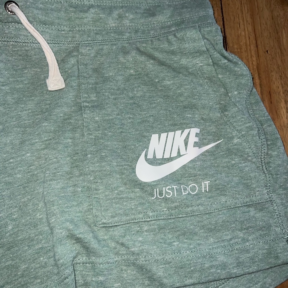 Nike Light Teal Athletic Shorts with White Logo - Picture 2 of 5